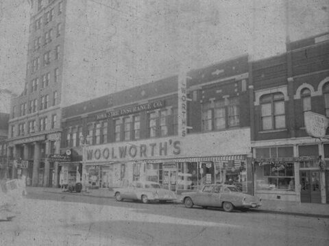 A 1958 street scene in downtown Waterloo